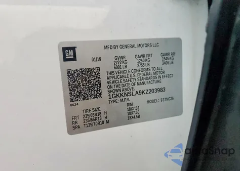 2019 GMC Acadia Sle z USA, uszkodzony, nr VIN 1GKKNSLA9KZ203983